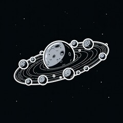 Wall Mural - A sticker line image of the Asteroid Belt with a white background. The Asteroid Belt is a cluster of asteroids floating in space