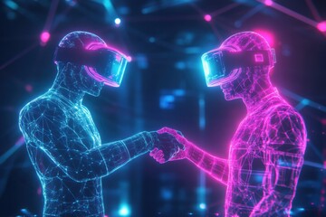 Aufkleber - Digital avatars engage in friendly interaction within metaverse environment during virtual networking event. Generative AI