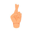 © Needless - A hand with crossed two fingers luck and promise concept icon vector flat illustration. Cartoon arm