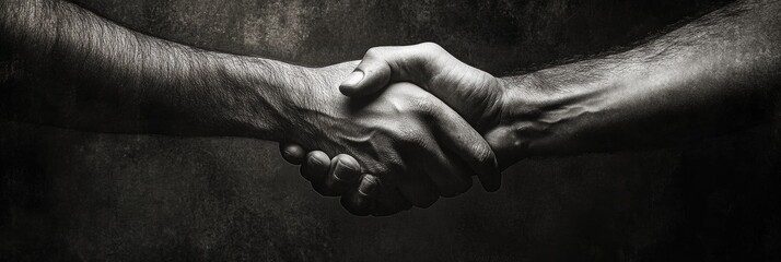 Aufkleber - Grunge style handshake between two individuals in a moody, textured setting, symbolizing agreement and connection. Generative AI