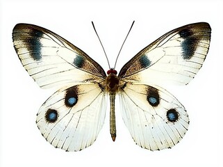 Wall Mural - Delicate Butterfly Displaying Elegant Patterns Against a White Background Evoking Serenity
