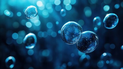 Poster - Glowing gas bubbles create a magical underwater atmosphere in a serene aquatic environment. Generative AI