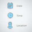 © Rendra - Blue date time location icon clock calendar location icon web icon set vector modern illustration