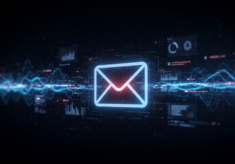 email symbol with digital network and data flowing background