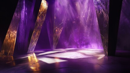 Wall Mural - abstract theater lighting with purple and gold geometric shapes