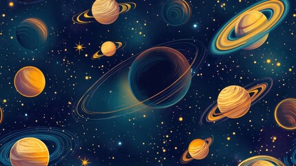 Wall Mural - Vibrant Galactic Scene with Planets and Stars in Deep Space