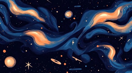 Wall Mural - Abstract Cosmic Background with Bright Stars and Colorful Nebulae