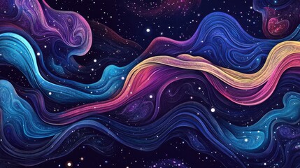 Wall Mural - colorful abstract waves in cosmic space with stars and galaxies