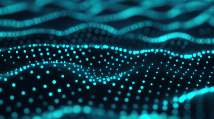 Wall Mural - abstract digital background with turquoise glowing dots creating wave like pattern, evoking sense of