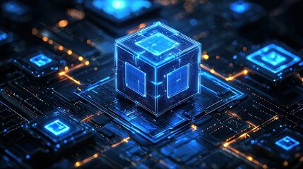 Wall Mural - advanced circuitry with a central cube