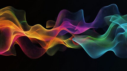 Wall Mural - colorful wave patterns with light trails on dark background