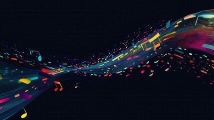 Wall Mural - vibrant and abstract flow of colorful music notes on dark background