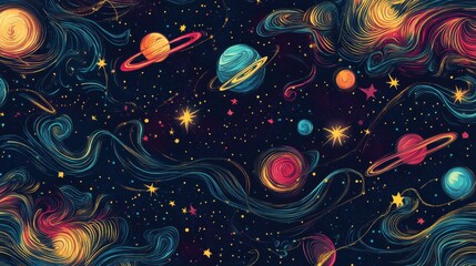 Wall Mural - Colorful Galaxy Illustration with Stars and Planets in Space Background