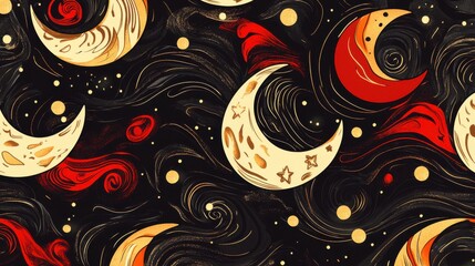 Wall Mural - Artistic Moon and Star Pattern Against a Dark Background