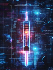 Fototapete - Modern business background highlights glowing Botox syringe and statistics on anti aging treatments and market trends. Generative AI