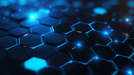 Abstract blue hexagon pattern technology background digital design 3d dark grid cyber light lines