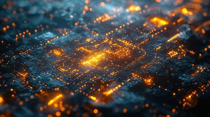 Wall Mural - burning circuit cityscape
