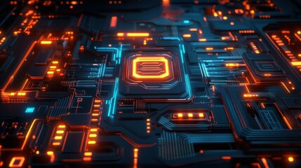 Wall Mural - glow-lit circuit board cpu