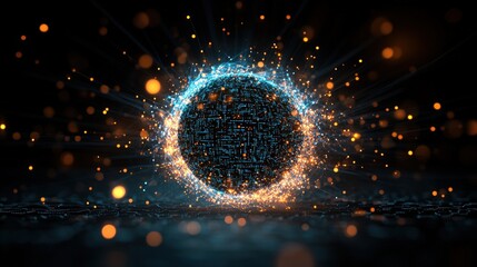 Wall Mural - abstract technology sphere with glowing lights and sparks on big data background concept