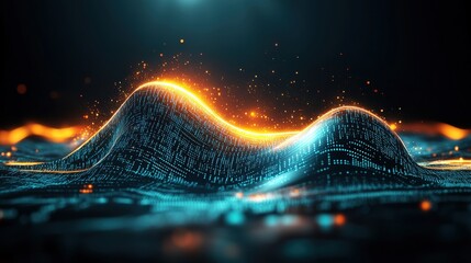 Wall Mural - abstract data visualization with orange and blue lines representing network flow and data movement