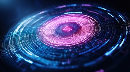 Wall Mural - circular image of blue and pink light representing dynamic cyber big data flow and blockchain networ