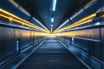 Leinwandbilder - Long industrial pipelines extending into the distance with metallic textures and bright lighting features. Generative AI