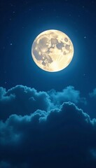 full moon shining brightly in the night sky with stars and clouds, celestial, night