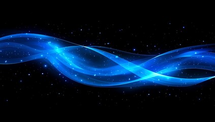 Wall Mural - abstract glowing blue waves on dark background
