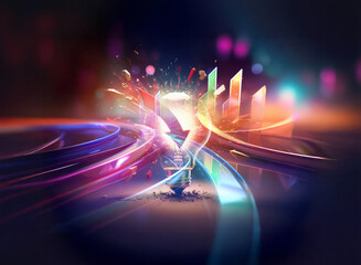 Wall Mural - vibrant double exposure artwork featuring abstract shapes and light trails creates a dynamic and ene