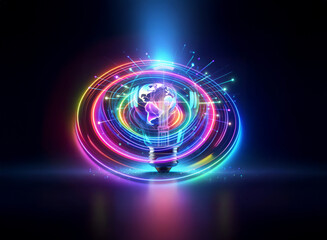 Wall Mural - vibrant double exposure of a glowing globe within a luminous circle on a dark backdrop. a dynamic an