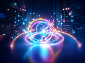 Wall Mural - abstract digital artwork with double exposure effect, showcasing vibrant light trails and glowing sh