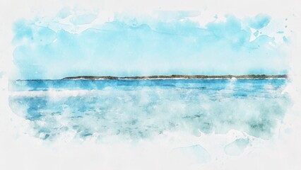 Wall Mural - Abstract sea soft wave watercolor illustration painting background. Abstract water ocean wave, blue, aqua, teal texture. Blue and white water wave web banner Graphic Resource as background 