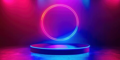 Wall Mural - Blue and red circle is on a stage