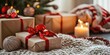 © Pech - Cozy Christmas setup with wrapped gifts and ribbons.