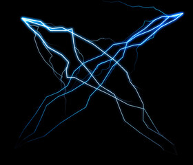 Poster - Vibrant blue lightning bolts illuminate the dark expanse, creating a dramatic and electrifying visual. Powerful energy streaks across the black backdrop.