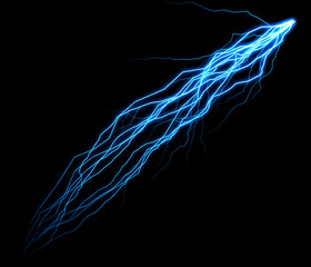 Aufkleber - A bright blue electric discharge streaks diagonally across a dark void, resembling a powerful lightning bolt illuminating the night. The energy crackles and branches out, creating a dynamic display.