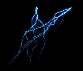 Aufkleber - Striking blue lightning bolt illuminates the dark sky, electrifying the atmosphere with its powerful electric discharge against a stark black backdrop.