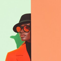 Aufkleber - Bold Color-Block Urban Style Gen Z Fashion Editorial Celebrating Minimalist Chromatic Identity with Retro-Modern Sunglasses and Chic Statement Outerwear