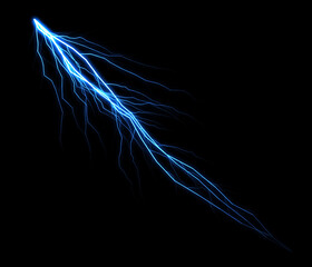 Aufkleber - Striking electric blue lightning bolt diagonally cuts through the dark, creating a powerful and dramatic visual of natural energy and atmospheric phenomena.