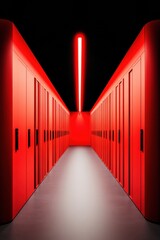 Fototapete - Cybersecurity Nexus Hyper-Minimalist Data Center Architecture with Crimson AI-Driven Infrastructure Visualization - Next-Gen Digital Resilience