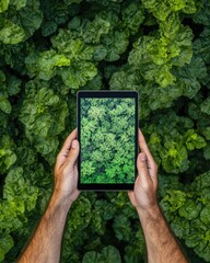 Poster - Precision Agriculture Meets Digital Visualization Innovative Farmer Captures Lettuce Field Sustainability Through Immersive Tablet Technology - Next-Gen Agricultural Insights