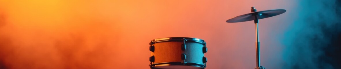Leinwandbilder - Retro-Modern Music Production Vibrant Drum Kit Aesthetic in Cinematic Gradient Lighting - Professional Sound Design and Creative Performance Visualization