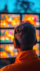 Fototapete - Cybersecurity Vigilance Immersive Digital Monitoring Experience with Neural Network AI Surveillance - Next-Gen Threat Detection for Tech Professionals