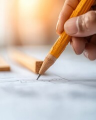 Fototapete - Precision Sketching Minimalist Architectural Design Workflow with Analog Pencil Technique - Innovative Creative Planning for Professional Drafting