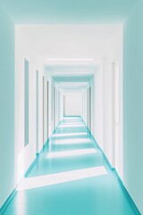 Leinwandbilder - Modern Healthcare Minimalism Serene Architectural Corridor Design Showcasing Clean Aesthetic, Wellness Spaces, and Advanced Medical Facility Visualization