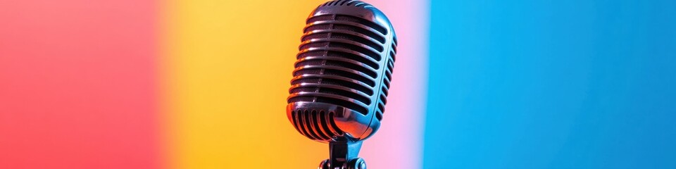 Aufkleber - Retro Chrome Microphone Vintage Audio Aesthetic, Vibrant Pop Culture Design for Music Branding, Podcast Content, and Creative Digital Storytelling