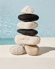 Canvas Print - Mindful Wellness Aesthetic Balanced Stone Meditation Stack in Soft Neutrals - Zen Minimalist Content for Holistic Health Branding and Digital Calm Experiences