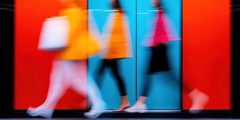Fototapete - Dynamic Corporate Mobility Vibrant Blurred Motion Design Capturing Next-Gen Workplace Energy, Collaborative Momentum and Professional Transformation