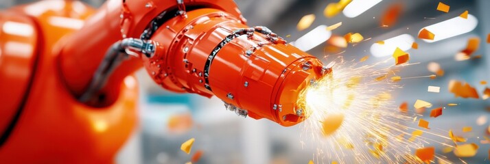 Poster - Precision Robotics in Motion Hyper-Realistic Industrial Automation Showcasing Next-Gen Manufacturing Technology with Dynamic Sparking Precision Engineering