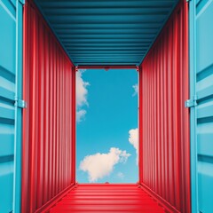 Fototapete - Disruptive Logistics Reimagined Bold Red Shipping Container Reveals Global Trade Potential with Vibrant Industrial Innovation and Strategic Connectivity